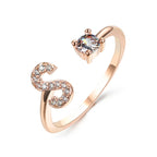 Anillo Ajustable con Inicial — Joyería de Moda para Mujer, Diseño Elegante y Simple, 26 Letras Disponibles