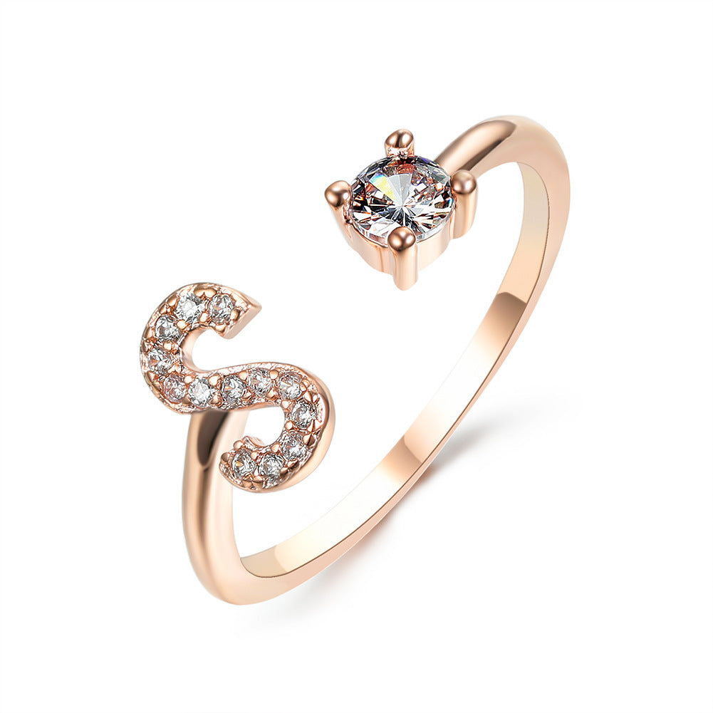 Anillo Ajustable con Inicial — Joyería de Moda para Mujer, Diseño Elegante y Simple, 26 Letras Disponibles