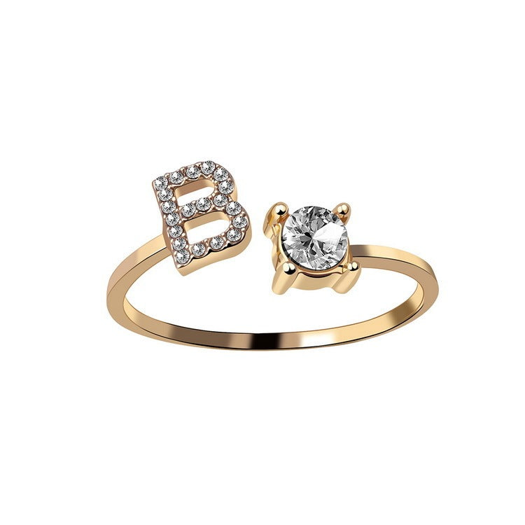 Anillo Ajustable con Inicial — Joyería de Moda para Mujer, Diseño Elegante y Simple, 26 Letras Disponibles