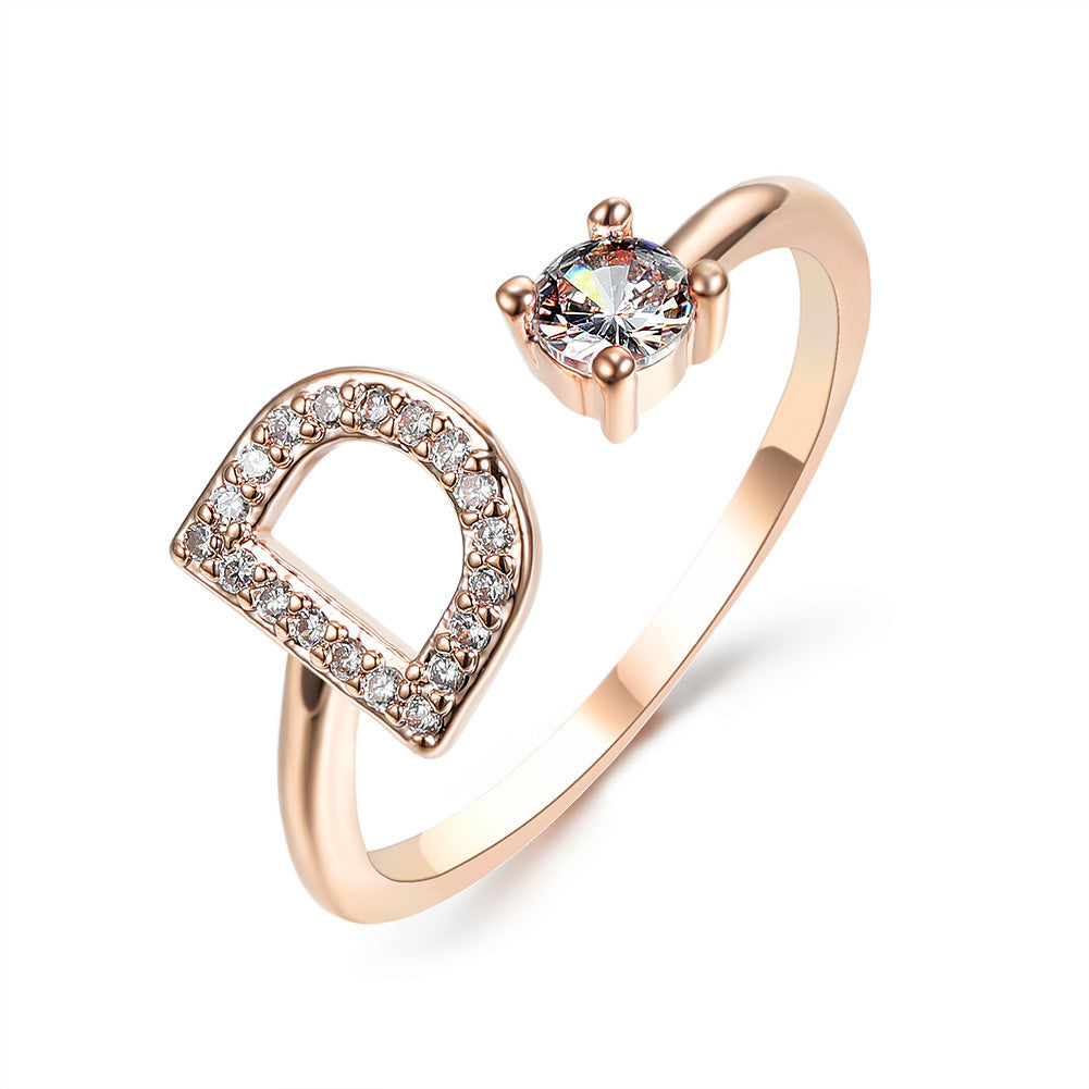 Anillo Ajustable con Inicial — Joyería de Moda para Mujer, Diseño Elegante y Simple, 26 Letras Disponibles