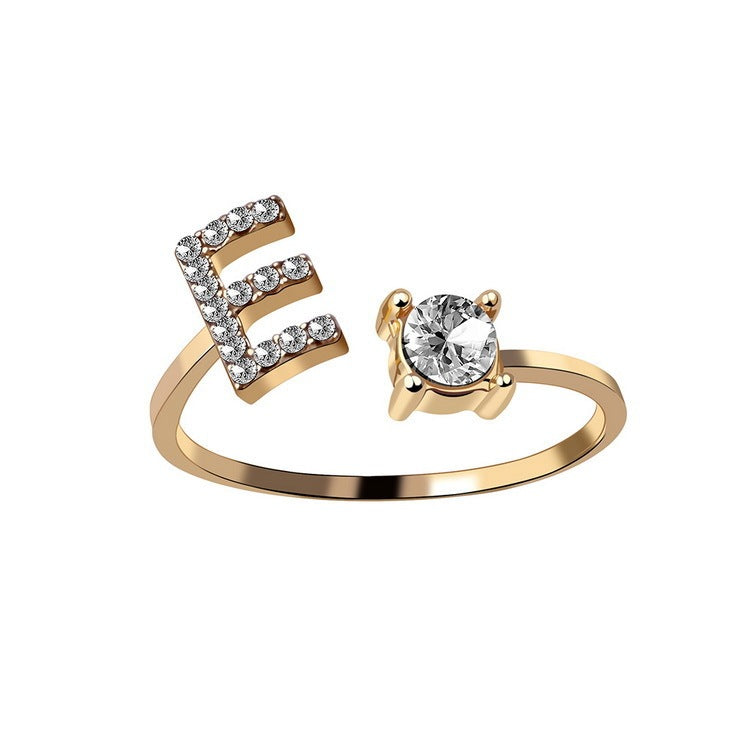 Anillo Ajustable con Inicial — Joyería de Moda para Mujer, Diseño Elegante y Simple, 26 Letras Disponibles