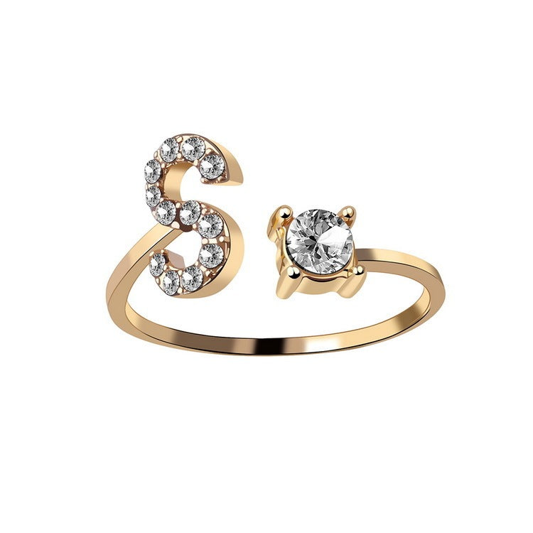 Anillo Ajustable con Inicial — Joyería de Moda para Mujer, Diseño Elegante y Simple, 26 Letras Disponibles