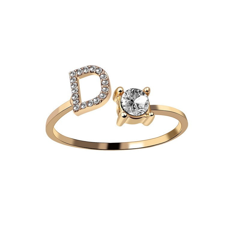 Anillo Ajustable con Inicial — Joyería de Moda para Mujer, Diseño Elegante y Simple, 26 Letras Disponibles
