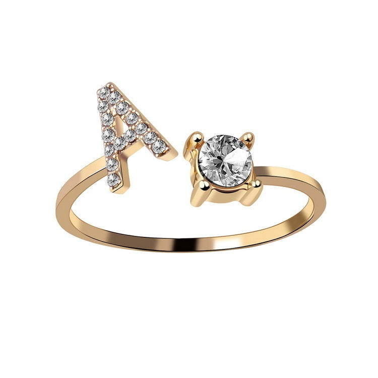 Anillo Ajustable con Inicial — Joyería de Moda para Mujer, Diseño Elegante y Simple, 26 Letras Disponibles