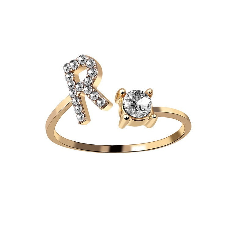 Anillo Ajustable con Inicial — Joyería de Moda para Mujer, Diseño Elegante y Simple, 26 Letras Disponibles