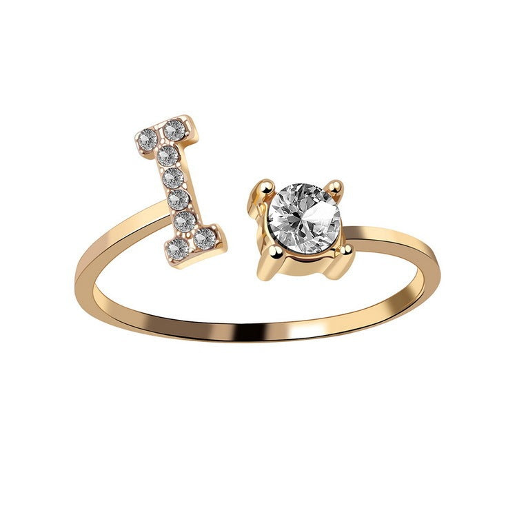 Anillo Ajustable con Inicial — Joyería de Moda para Mujer, Diseño Elegante y Simple, 26 Letras Disponibles
