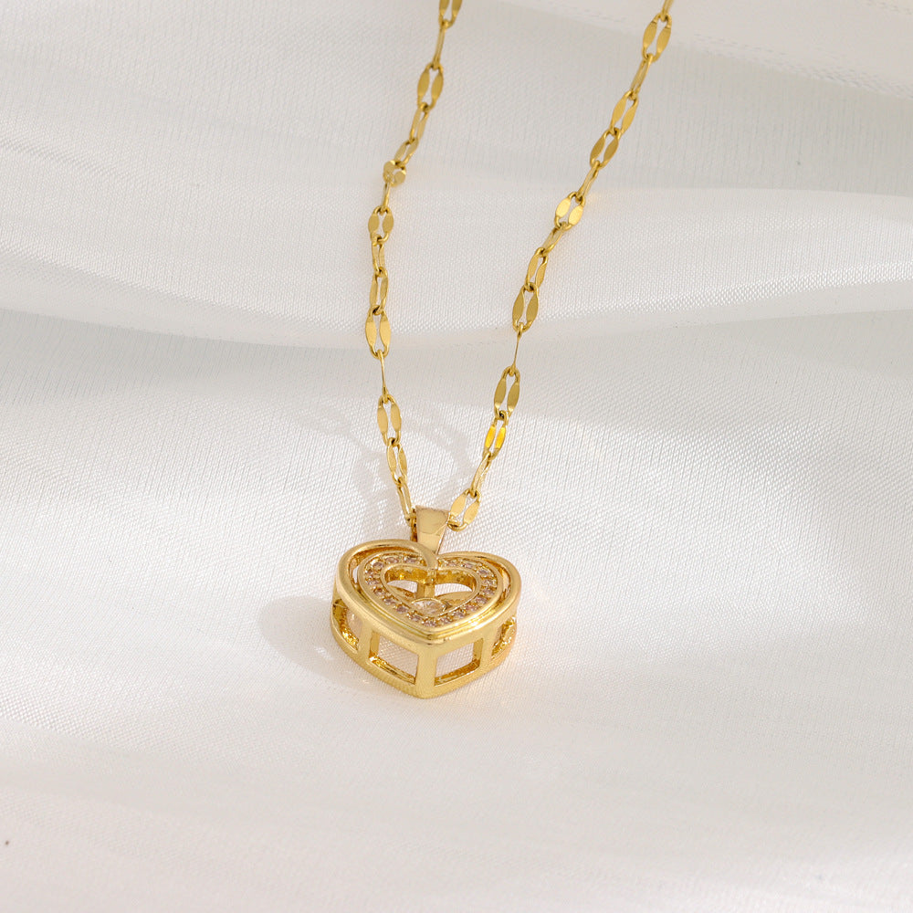 Amor de Doble Capa" con Circonitas — Colgante de Acero Titanio, Joyería de Moda para Mujer, Regalo Ideal para San Valentín