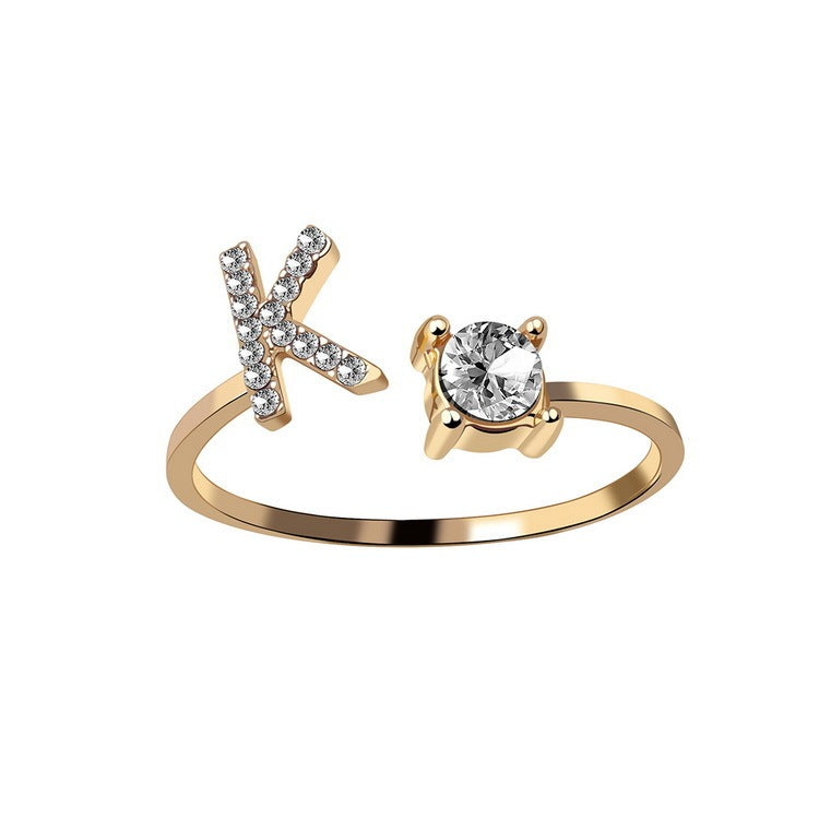 Anillo Ajustable con Inicial — Joyería de Moda para Mujer, Diseño Elegante y Simple, 26 Letras Disponibles