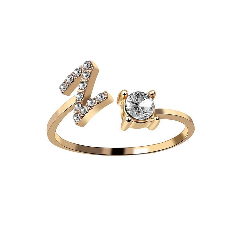 Anillo Ajustable con Inicial — Joyería de Moda para Mujer, Diseño Elegante y Simple, 26 Letras Disponibles