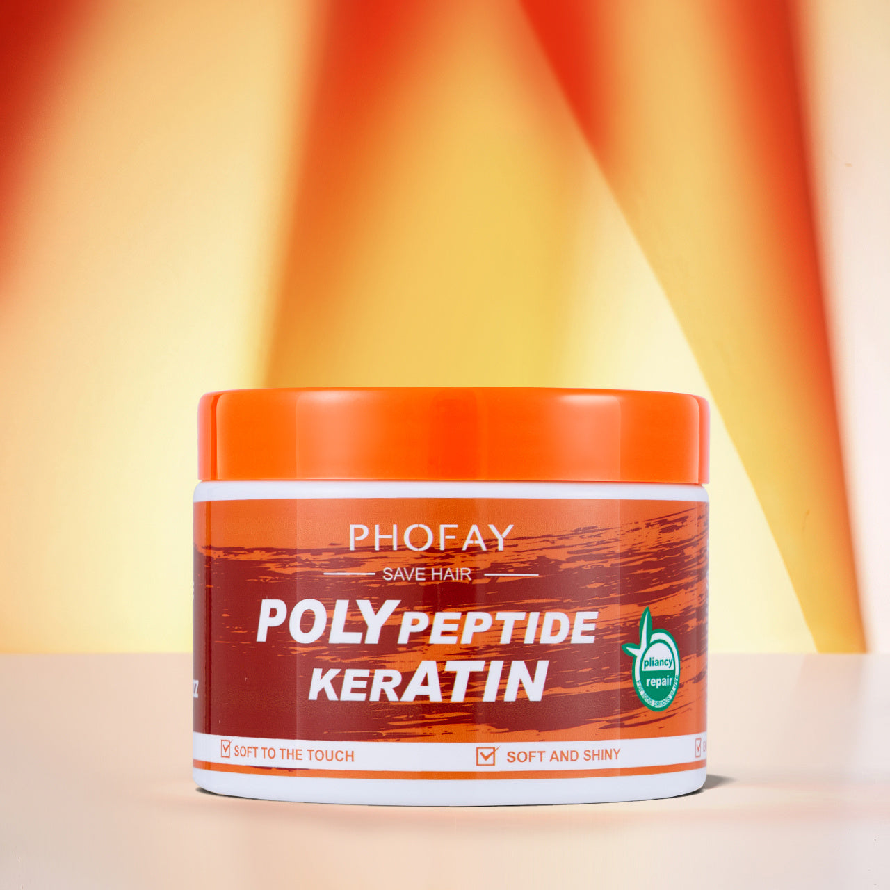 Crema restauradora cabello quemado con poliqueratina PHOFAY en envase naranja y blanco, ideal para cabellos dañados.