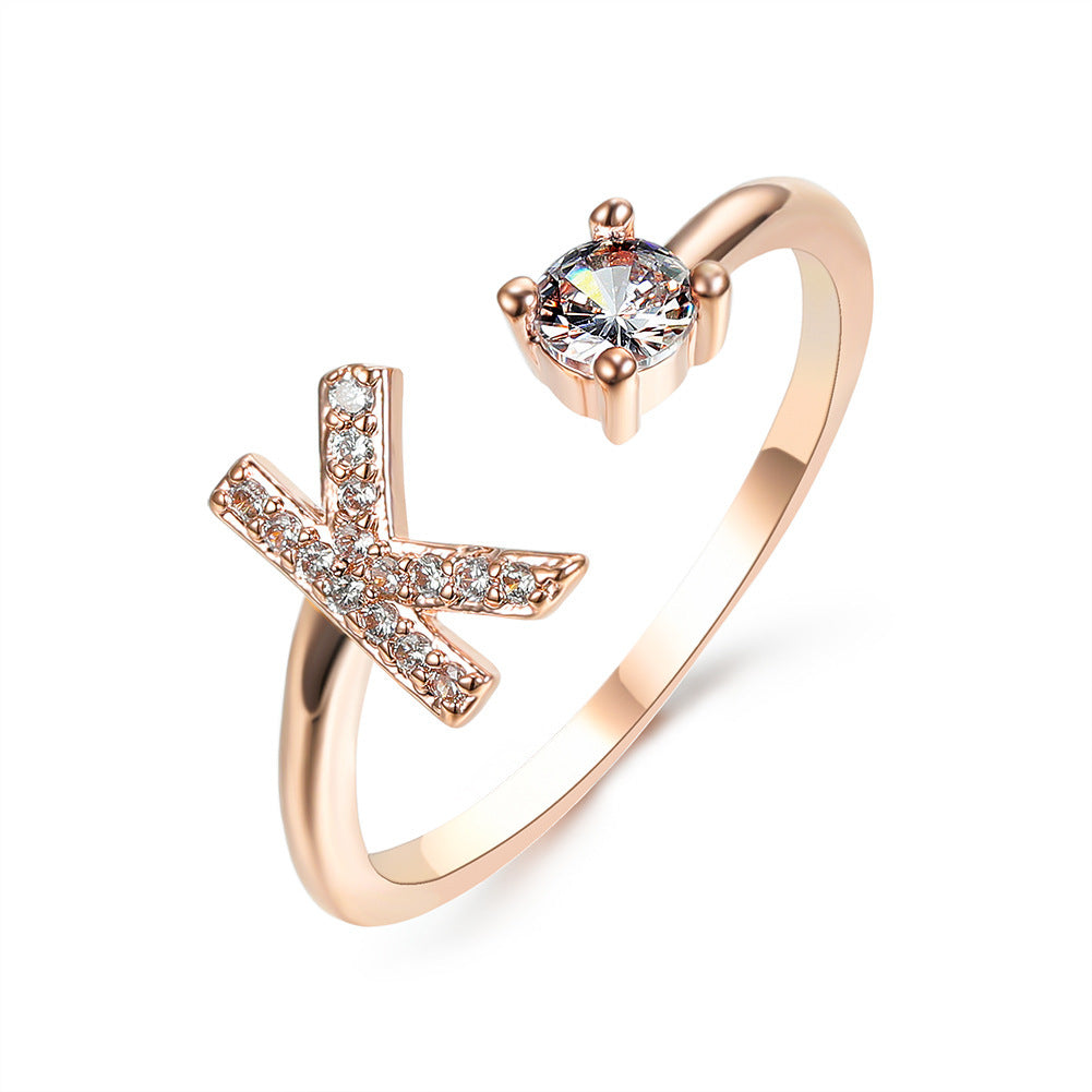 Anillo Ajustable con Inicial — Joyería de Moda para Mujer, Diseño Elegante y Simple, 26 Letras Disponibles