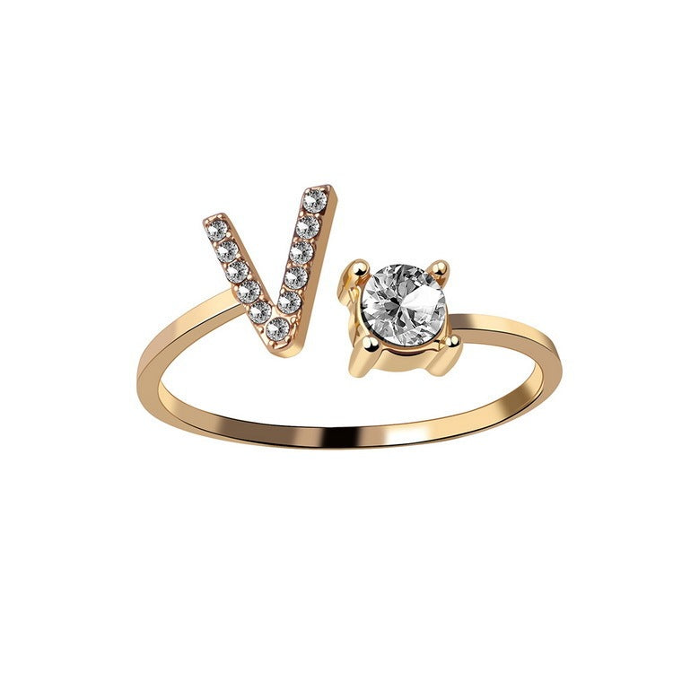 Anillo Ajustable con Inicial — Joyería de Moda para Mujer, Diseño Elegante y Simple, 26 Letras Disponibles