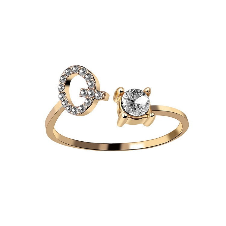 Anillo Ajustable con Inicial — Joyería de Moda para Mujer, Diseño Elegante y Simple, 26 Letras Disponibles