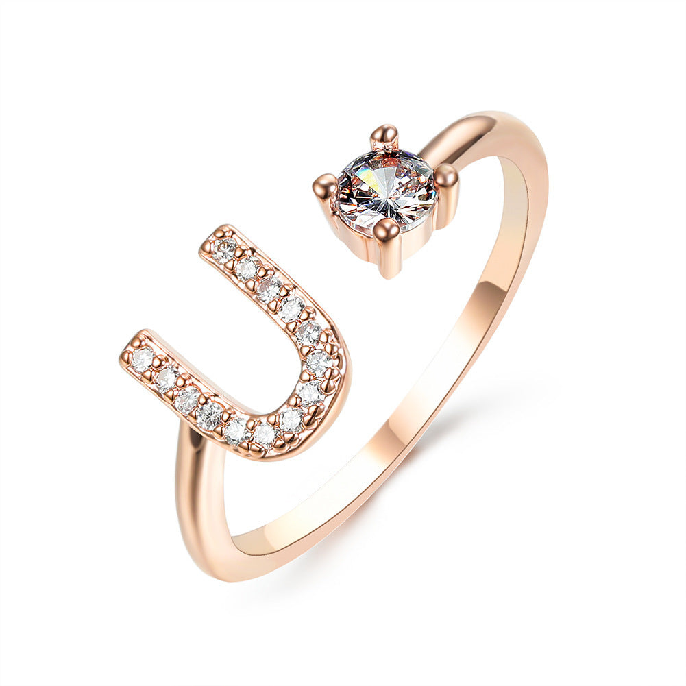 Anillo Ajustable con Inicial — Joyería de Moda para Mujer, Diseño Elegante y Simple, 26 Letras Disponibles
