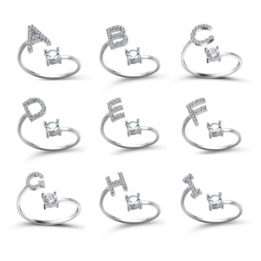 Anillo Ajustable con Inicial — Joyería de Moda para Mujer, Diseño Elegante y Simple, 26 Letras Disponibles