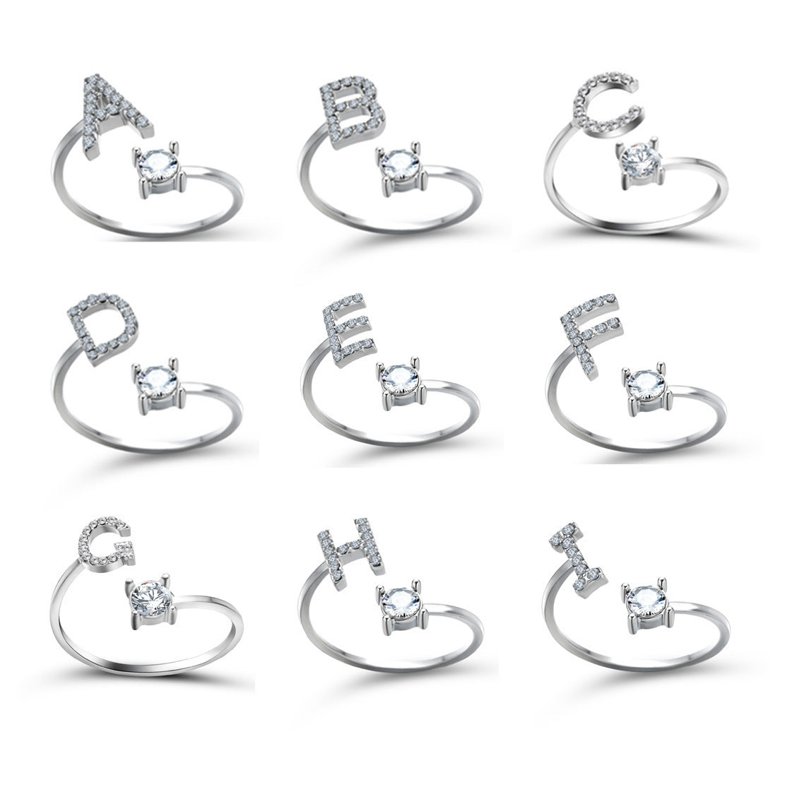 Anillo Ajustable con Inicial — Joyería de Moda para Mujer, Diseño Elegante y Simple, 26 Letras Disponibles