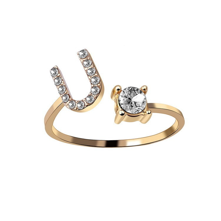 Anillo Ajustable con Inicial — Joyería de Moda para Mujer, Diseño Elegante y Simple, 26 Letras Disponibles