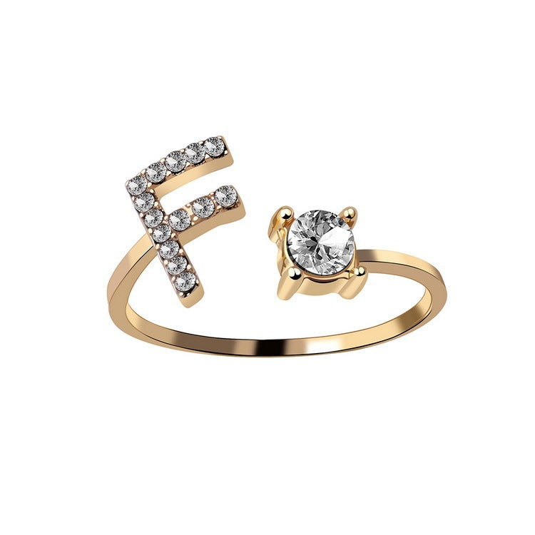 Anillo Ajustable con Inicial — Joyería de Moda para Mujer, Diseño Elegante y Simple, 26 Letras Disponibles