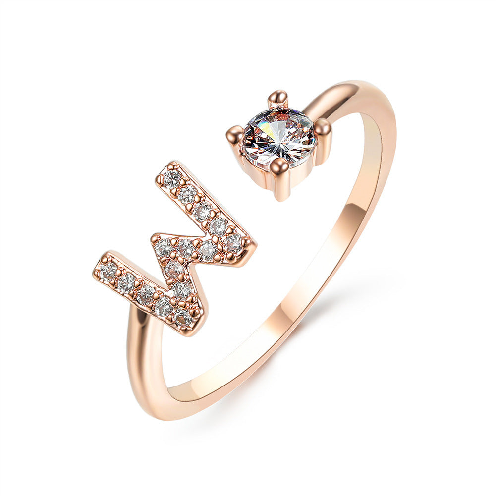 Anillo Ajustable con Inicial — Joyería de Moda para Mujer, Diseño Elegante y Simple, 26 Letras Disponibles