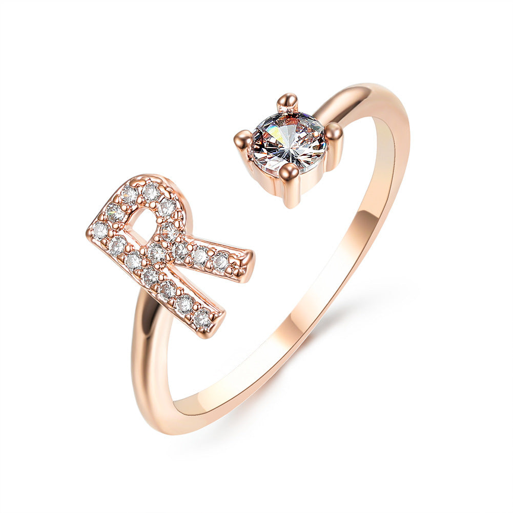 Anillo Ajustable con Inicial — Joyería de Moda para Mujer, Diseño Elegante y Simple, 26 Letras Disponibles