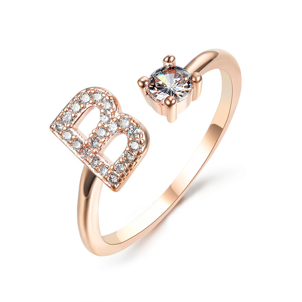 Anillo Ajustable con Inicial — Joyería de Moda para Mujer, Diseño Elegante y Simple, 26 Letras Disponibles