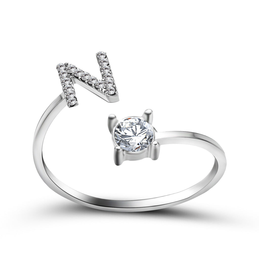 Anillo Ajustable con Inicial — Joyería de Moda para Mujer, Diseño Elegante y Simple, 26 Letras Disponibles