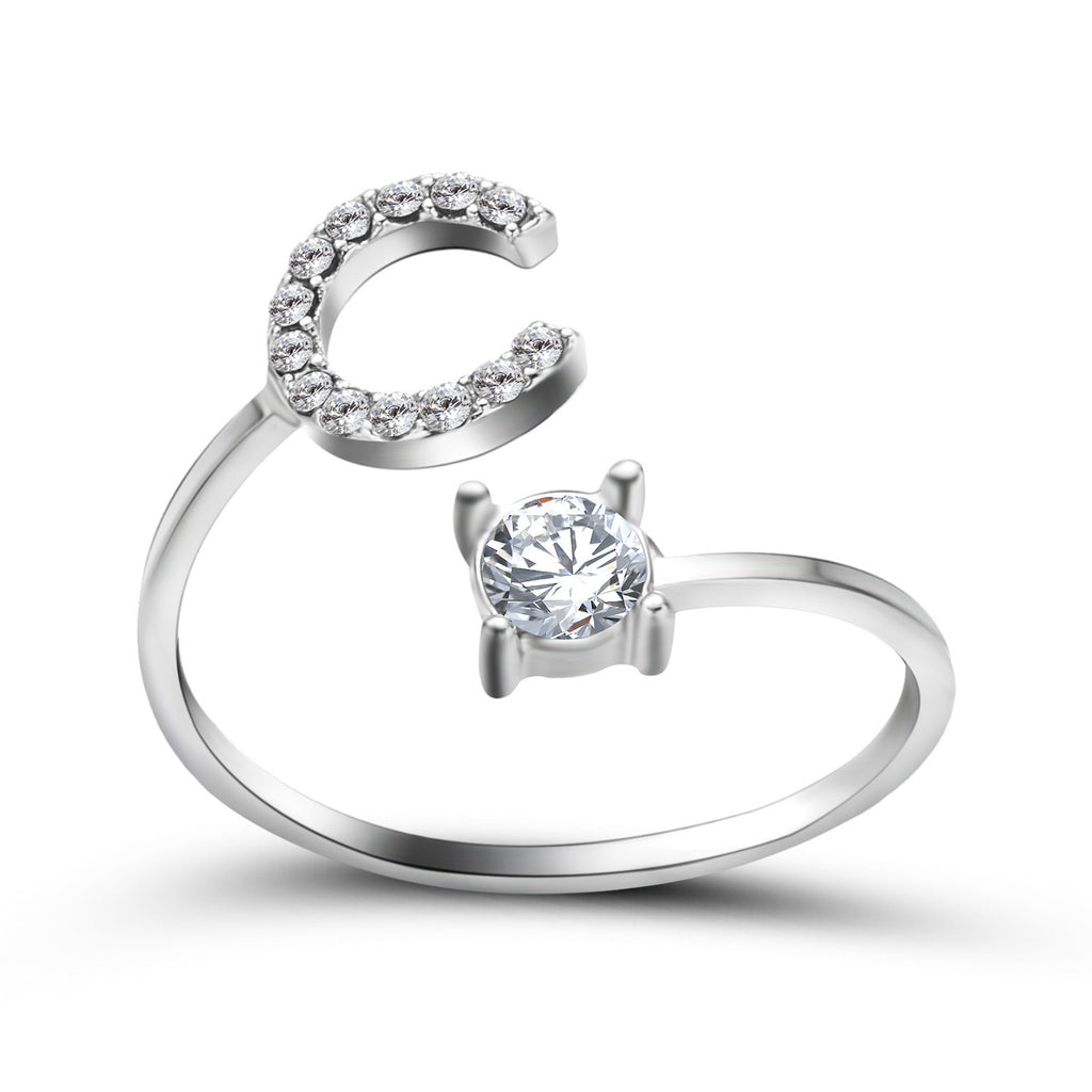 Anillo Ajustable con Inicial — Joyería de Moda para Mujer, Diseño Elegante y Simple, 26 Letras Disponibles