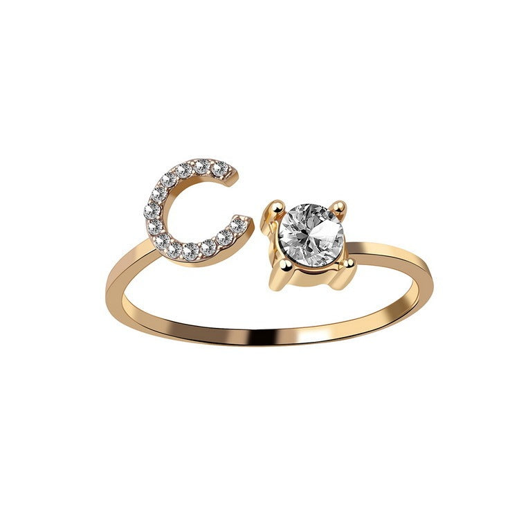Anillo Ajustable con Inicial — Joyería de Moda para Mujer, Diseño Elegante y Simple, 26 Letras Disponibles