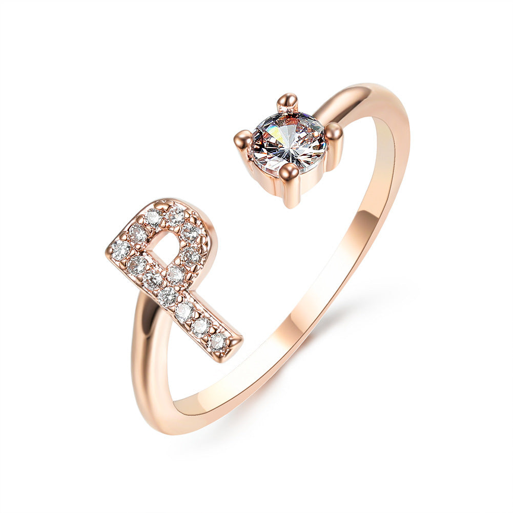 Anillo Ajustable con Inicial — Joyería de Moda para Mujer, Diseño Elegante y Simple, 26 Letras Disponibles