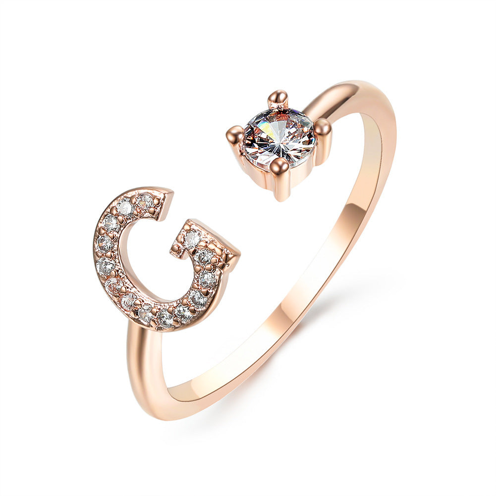 Anillo Ajustable con Inicial — Joyería de Moda para Mujer, Diseño Elegante y Simple, 26 Letras Disponibles