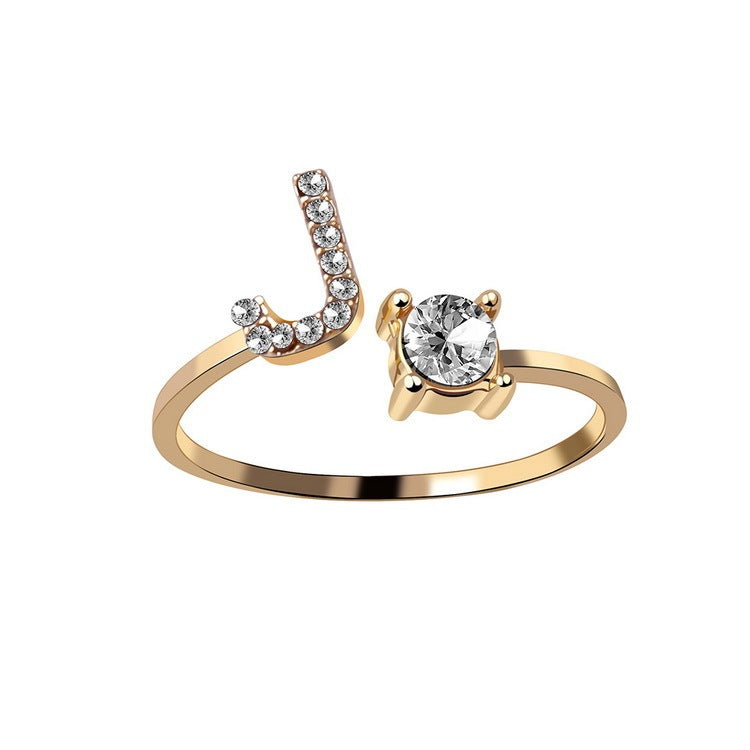 Anillo Ajustable con Inicial — Joyería de Moda para Mujer, Diseño Elegante y Simple, 26 Letras Disponibles