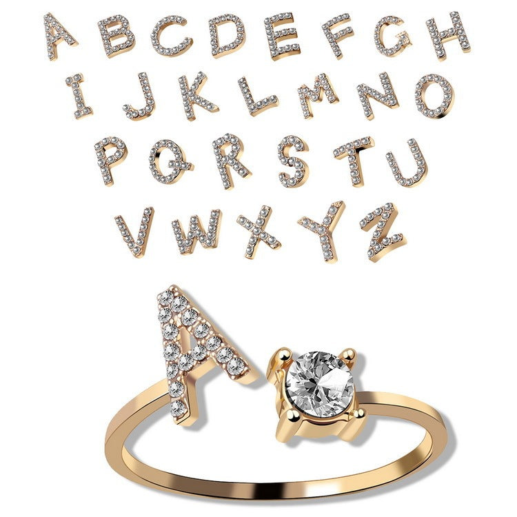 Anillo Ajustable con Inicial — Joyería de Moda para Mujer, Diseño Elegante y Simple, 26 Letras Disponibles