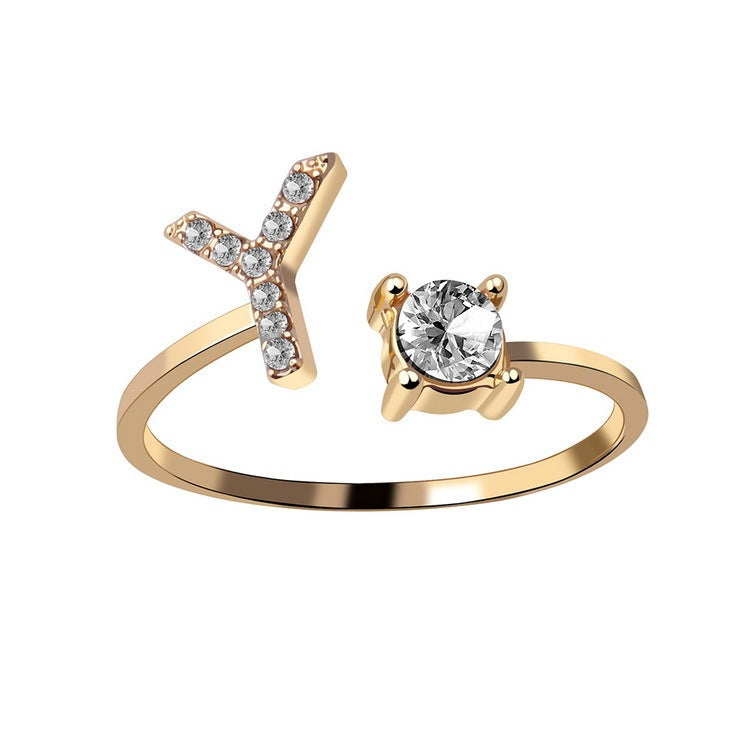 Anillo Ajustable con Inicial — Joyería de Moda para Mujer, Diseño Elegante y Simple, 26 Letras Disponibles
