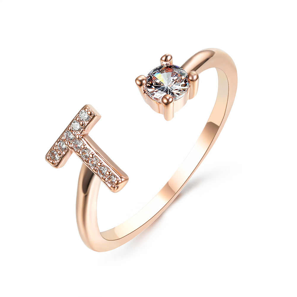Anillo Ajustable con Inicial — Joyería de Moda para Mujer, Diseño Elegante y Simple, 26 Letras Disponibles