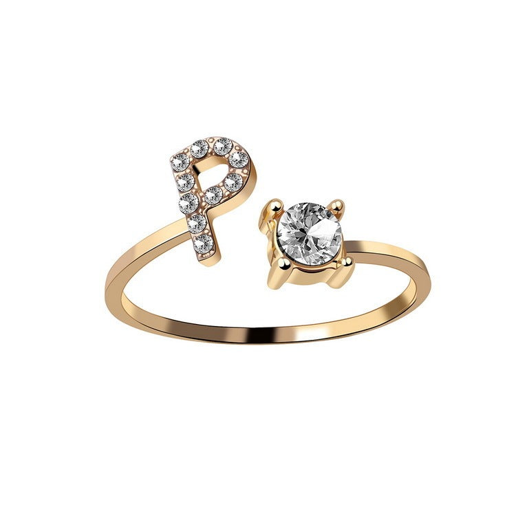 Anillo Ajustable con Inicial — Joyería de Moda para Mujer, Diseño Elegante y Simple, 26 Letras Disponibles