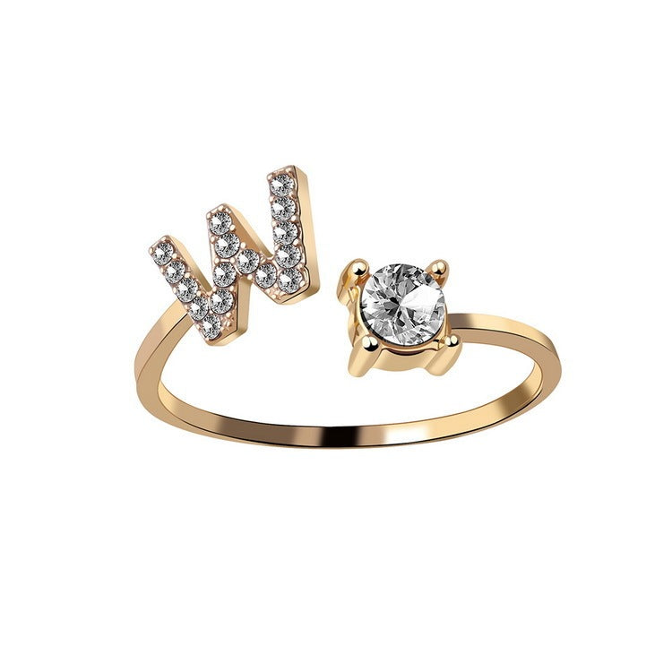 Anillo Ajustable con Inicial — Joyería de Moda para Mujer, Diseño Elegante y Simple, 26 Letras Disponibles