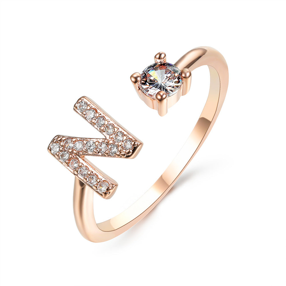 Anillo Ajustable con Inicial — Joyería de Moda para Mujer, Diseño Elegante y Simple, 26 Letras Disponibles