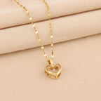 Amor de Doble Capa" con Circonitas — Colgante de Acero Titanio, Joyería de Moda para Mujer, Regalo Ideal para San Valentín