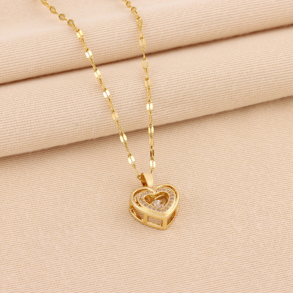 Amor de Doble Capa" con Circonitas — Colgante de Acero Titanio, Joyería de Moda para Mujer, Regalo Ideal para San Valentín