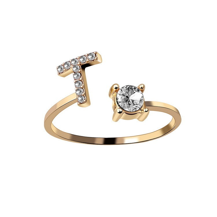 Anillo Ajustable con Inicial — Joyería de Moda para Mujer, Diseño Elegante y Simple, 26 Letras Disponibles