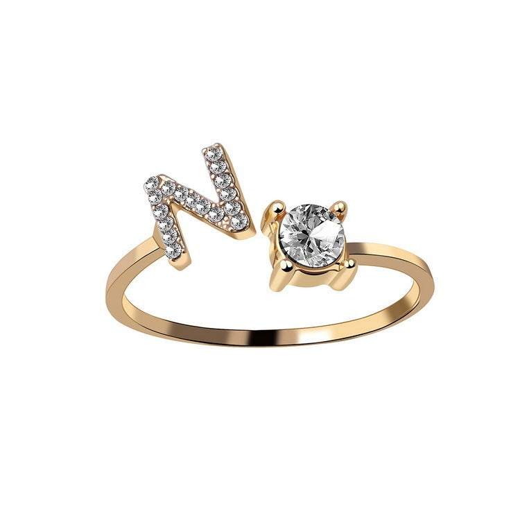 Anillo Ajustable con Inicial — Joyería de Moda para Mujer, Diseño Elegante y Simple, 26 Letras Disponibles