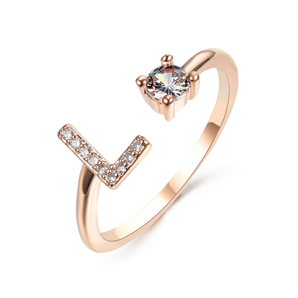 Anillo Ajustable con Inicial — Joyería de Moda para Mujer, Diseño Elegante y Simple, 26 Letras Disponibles