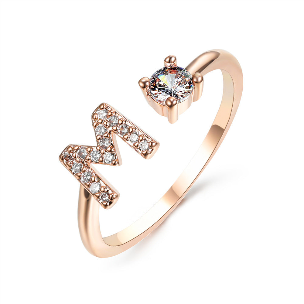 Anillo Ajustable con Inicial — Joyería de Moda para Mujer, Diseño Elegante y Simple, 26 Letras Disponibles