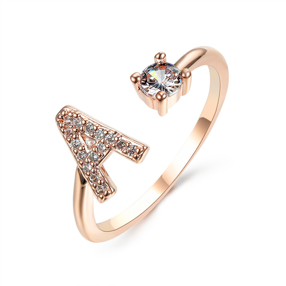 Anillo Ajustable con Inicial — Joyería de Moda para Mujer, Diseño Elegante y Simple, 26 Letras Disponibles