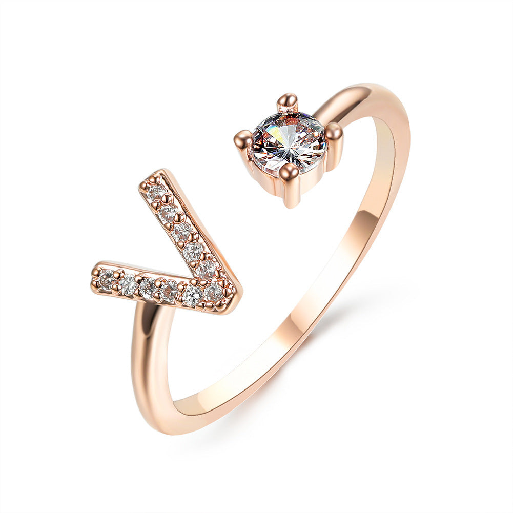 Anillo Ajustable con Inicial — Joyería de Moda para Mujer, Diseño Elegante y Simple, 26 Letras Disponibles