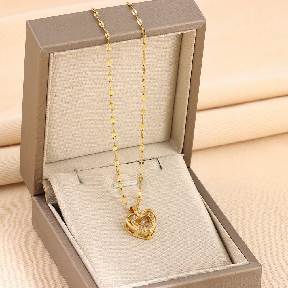 Amor de Doble Capa" con Circonitas — Colgante de Acero Titanio, Joyería de Moda para Mujer, Regalo Ideal para San Valentín