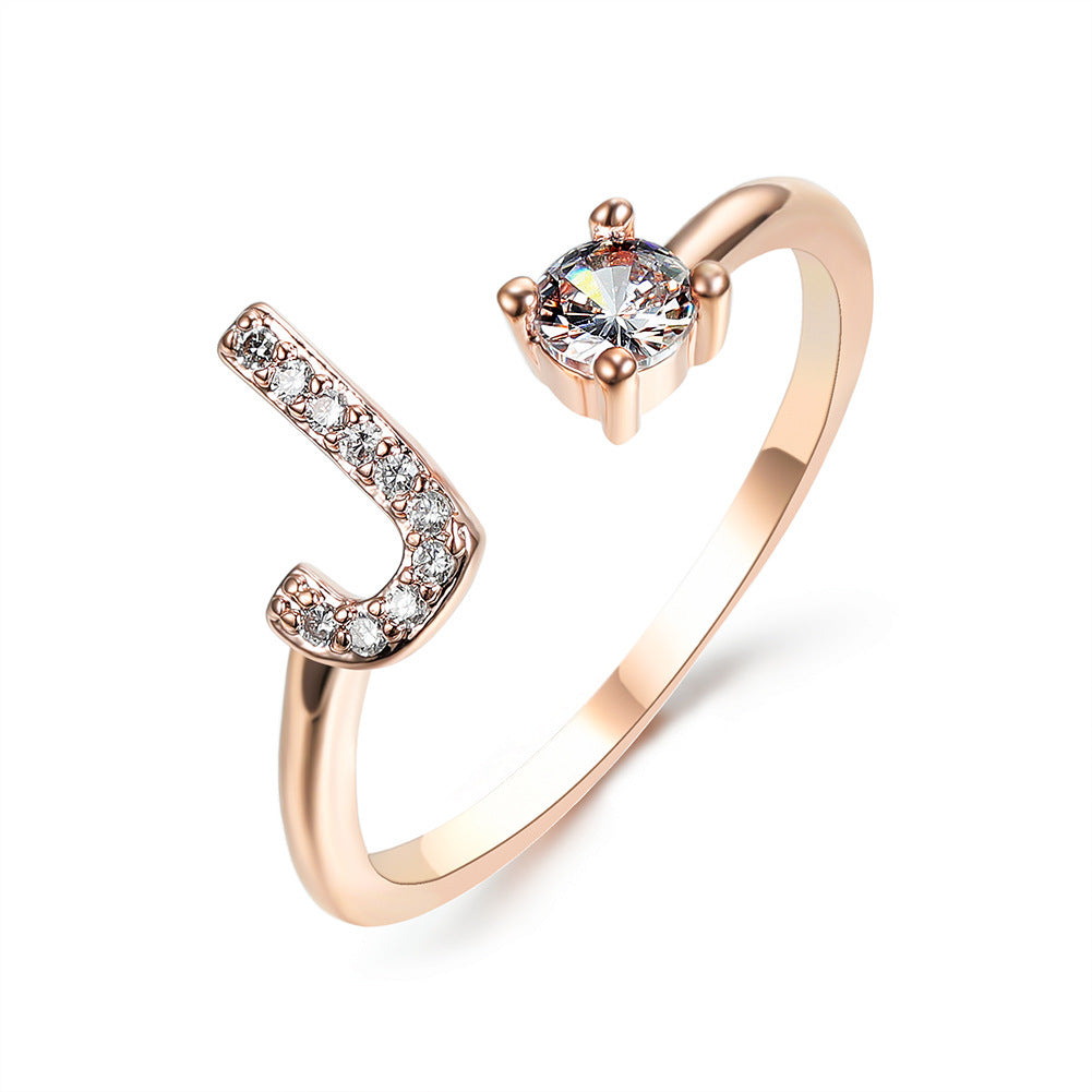 Anillo Ajustable con Inicial — Joyería de Moda para Mujer, Diseño Elegante y Simple, 26 Letras Disponibles
