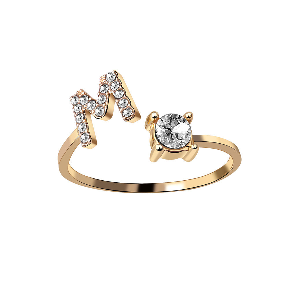 Anillo Ajustable con Inicial — Joyería de Moda para Mujer, Diseño Elegante y Simple, 26 Letras Disponibles
