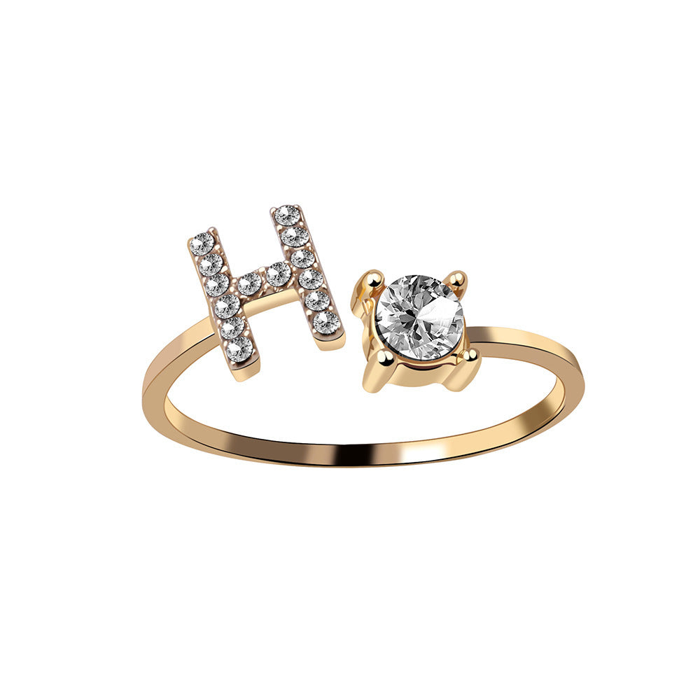 Anillo Ajustable con Inicial — Joyería de Moda para Mujer, Diseño Elegante y Simple, 26 Letras Disponibles