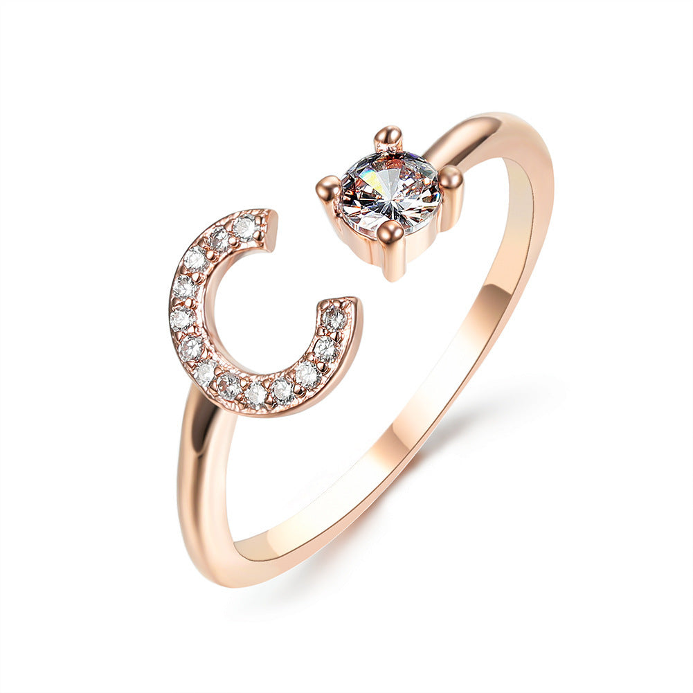 Anillo Ajustable con Inicial — Joyería de Moda para Mujer, Diseño Elegante y Simple, 26 Letras Disponibles